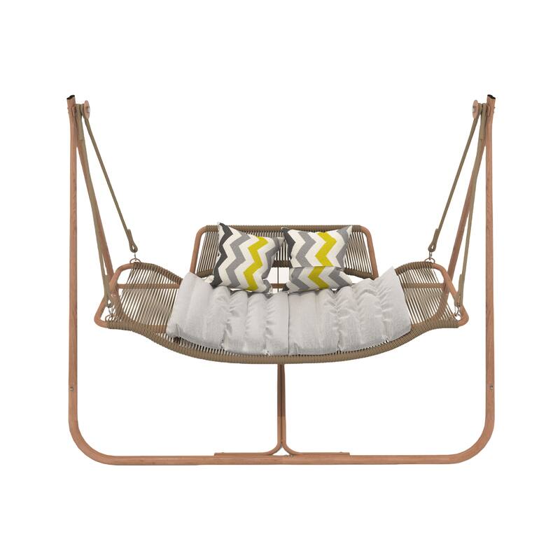 Oversized Double Hammock Swing Chair with Stand and Cushion, Anti-Rust