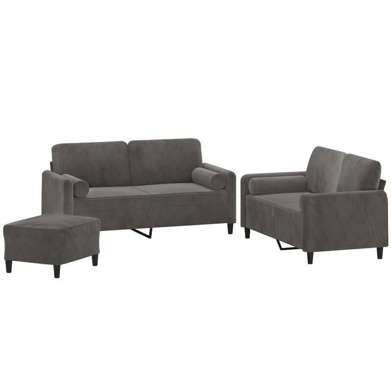 vidaXL 3 Piece Sofa Set with Throw Pillows&Cushions Dark Gray Velvet - 54.3" x 30.3" x 31.5"