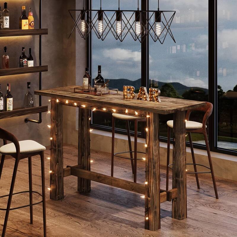 63" Long Solid Wood Bar Table for Kitchen, Home Bar, Café or Restaurant