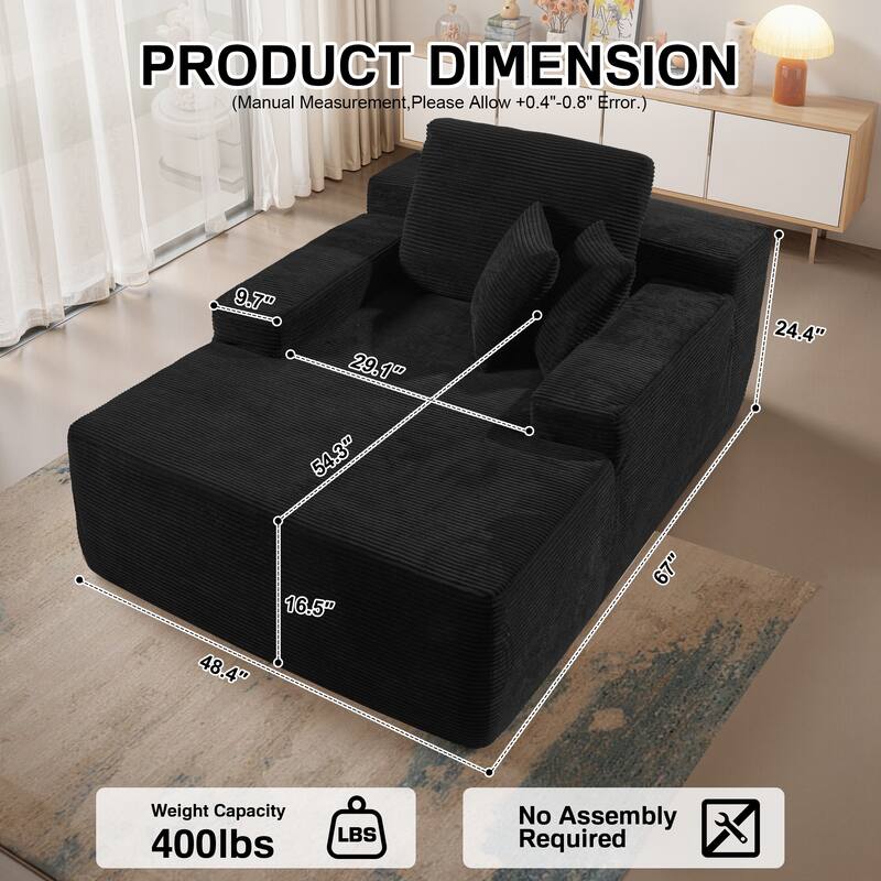 XIZZI Chaise Lounge Chair Corduroy Boneless Sofa Bed Sleeper Couch