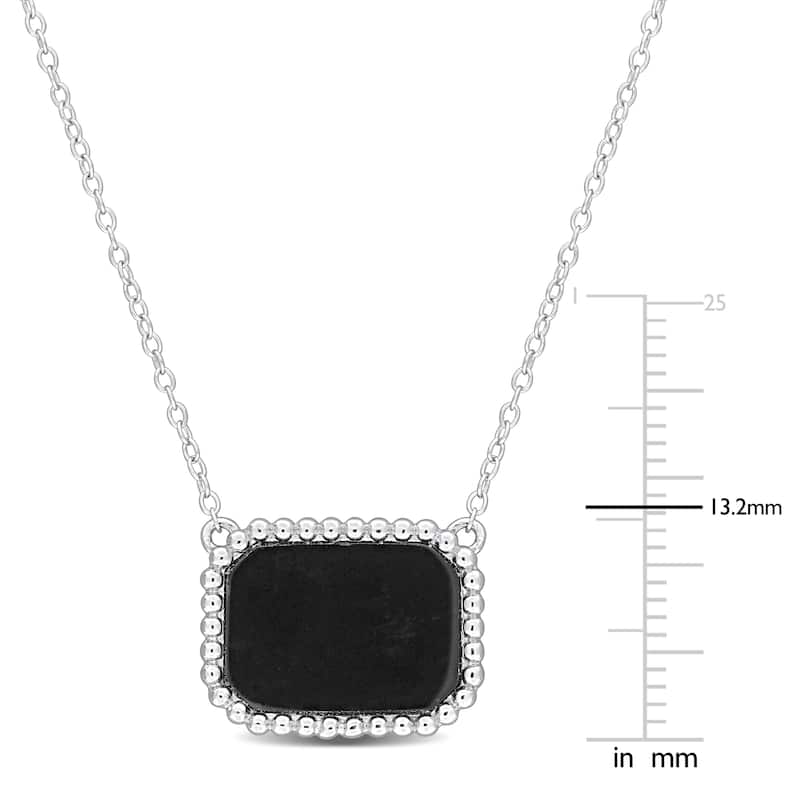 Miadora 5ct TGW Octagon-Cut Black Agate Halo Necklace Sterling Silver-17 in.