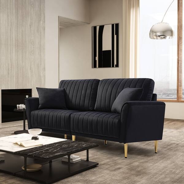 slide 2 of 19, JASIWAY Modern Upholstered Velvet 2-Seater Sofa with Metal Legs