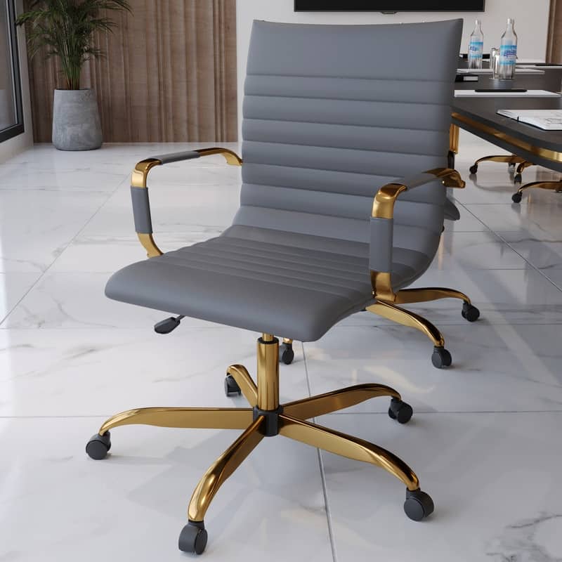 Harris Modern Gold Frame Leather Office Chair with Padded Seat, Adjustable Height, 360° Swivel, and Smooth Rolling Casters