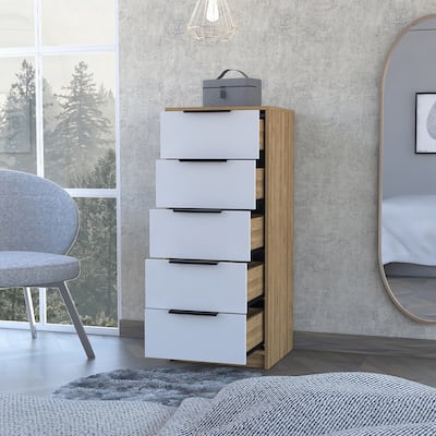 5-Drawer Rectangle Dresser White and Light Oak