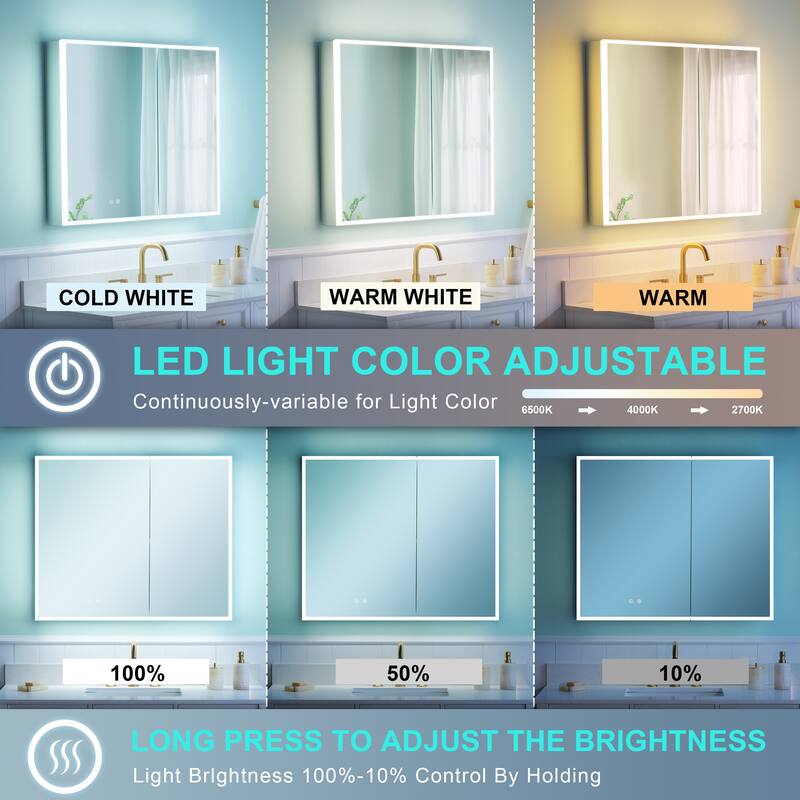 30'' H Recessed or Surface Frameless LED Mirror Cabinet With Defogger, Dimmer, Outlets & USB Ports 