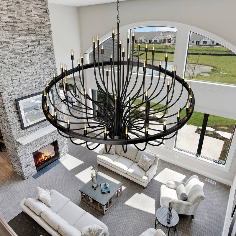 Modern Farmhouse Candle Chandelier Black Large Wagon Wheel Chandeliers