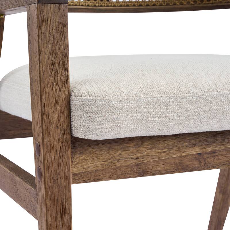 Christopher Knight Home - Mid-Century Modern Upholstered Cane Back Dining Chairs with Rubberwood Frame