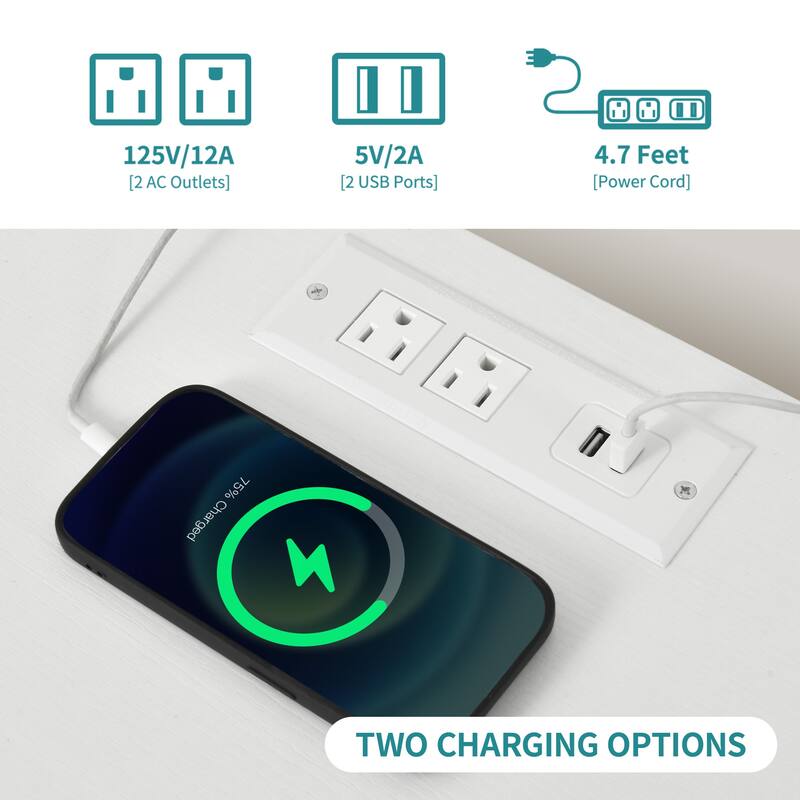 Kitchen Baker's Rack with Mini Fridge Space Trash Can Cabinet and Charger Station for Dorm or Small Space Organization