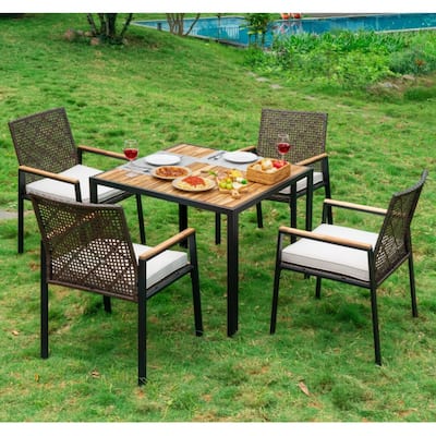 5-Piece Outdoor Steel Dining Table Set with Umbrella Hole, 4 Chairs