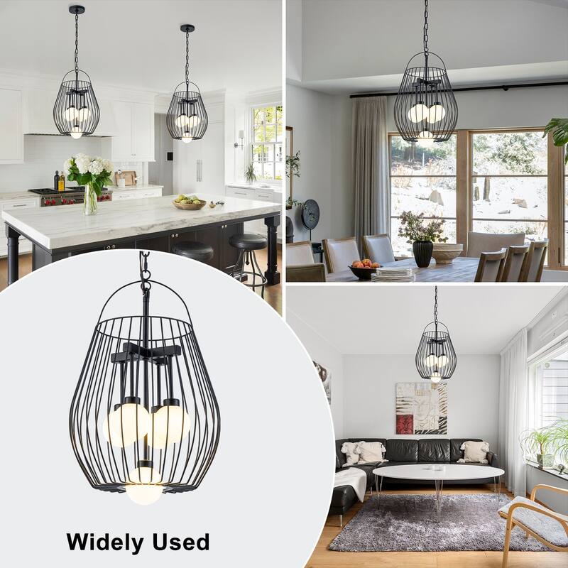 5-Light Birdcage Pendant Light with Opal Glass Globe Shades - Dia.13-in