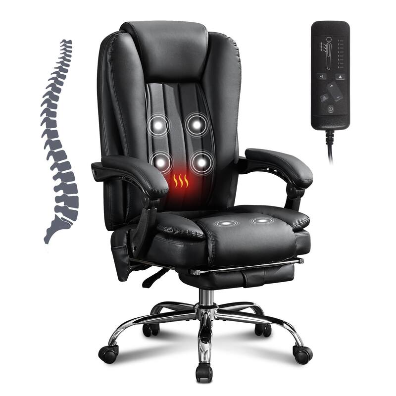 Modern Massage Office Heavy Chair Executive Office Chair with 6 Vibration Points, Foot Rest and Padded Armrests, for Office - Black