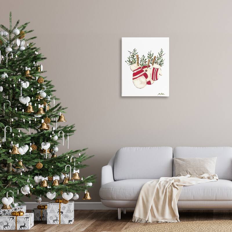Stupell Winter Mittens on Clothesline Canvas Wall Art Design By Sara Baker