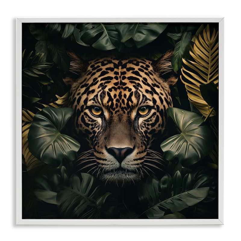 Stupell Leopard in Exotic Palms Framed Giclee Art Design By Heidi Kuntz - 17 x 17 - White