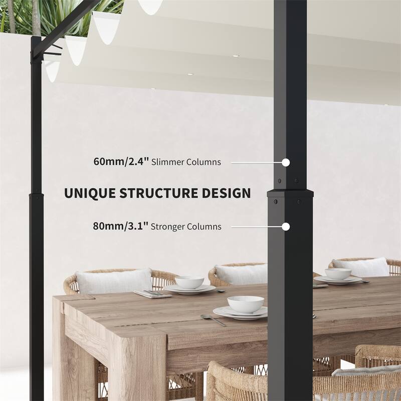 Cream White Outdoor Pergola with Powder Coated Metal Frame and 180g Polyester Canopy UPF 30 Plus for Patio Garden