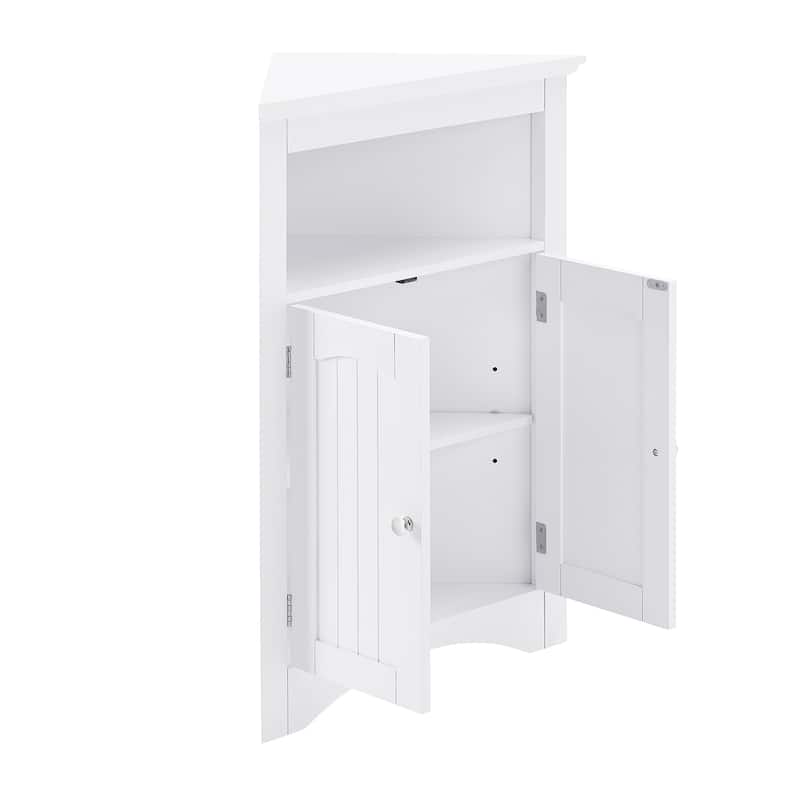 Roomfitters Corner Storage Cabinet with Doors and Open Shelf, Free Standing Sideboard Cabinet for Bathroom, Kitchen, or Entryway