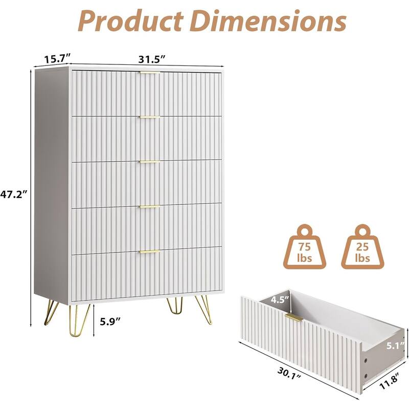 FURNIWAY Fluted Drawer Dresser for Bedroom