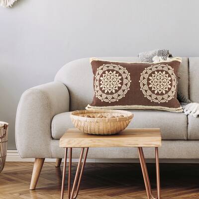 Sevita Floral Medallion Lumbar Throw Pillow with Stripe Border