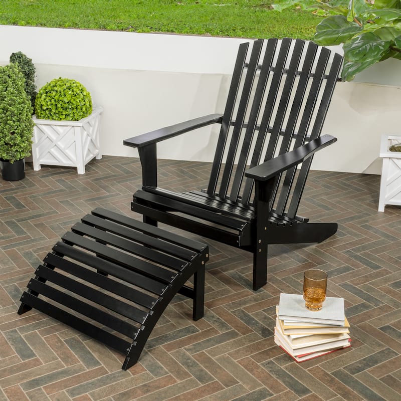 Shoreham 2-Piece Traditional Rustic Acacia Wood Adirondack Chair with Detachable Ottoman, by JONATHAN Y
