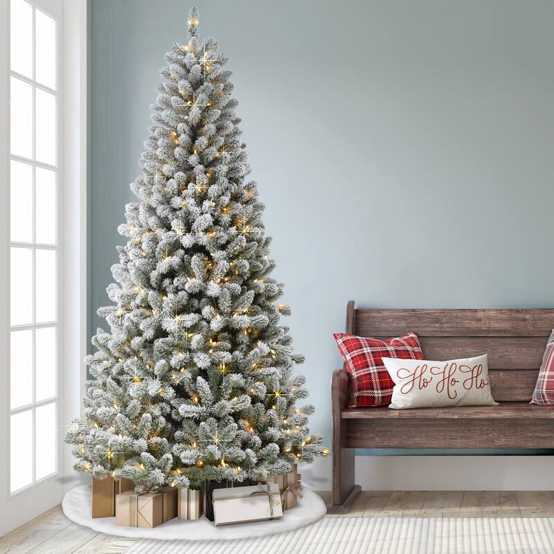 Puleo International Pre-Lit 7.5' Flocked Virginia Pine Artificial Christmas Tree