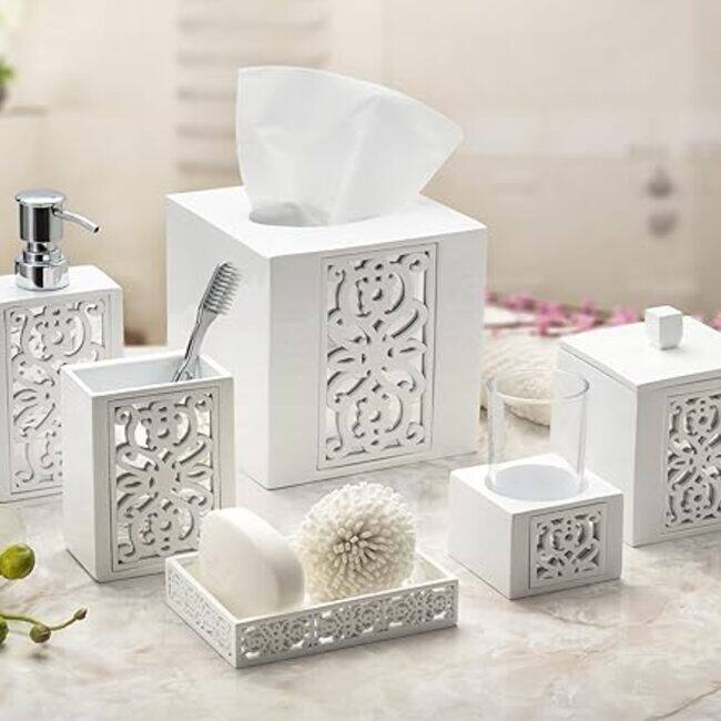 Creative Scents Mirror Janette White Square Tissue Box Cover - White