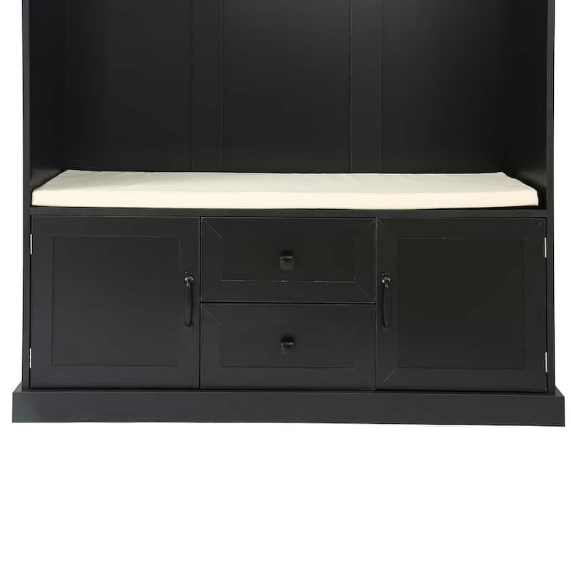 Multi-Functional Hall Tree with Coat Rack, Storage Bench, Shelves, and Drawers for Entryway Storage
