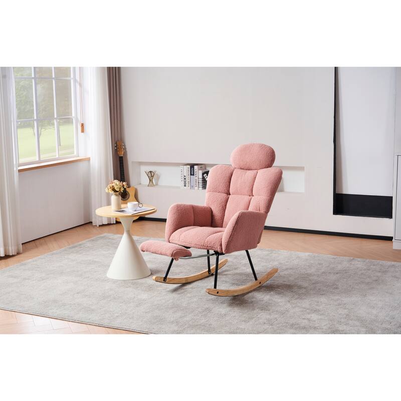 Teddy Fabric Upholstered Rocking Chair with Pillow and Footrest