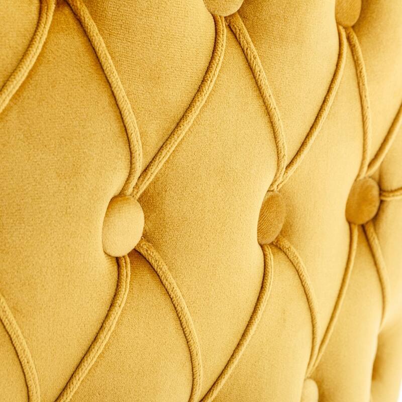 Velvet Upholstered Wing-Back Barstools with Button Tufted Decoration and Wooden Legs