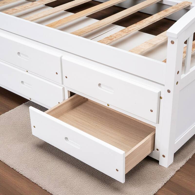 Twin Size Solid Wood Platform Bed with 6 Storage Drawers, Pine Wood Frame with Slats, No Box Spring Needed