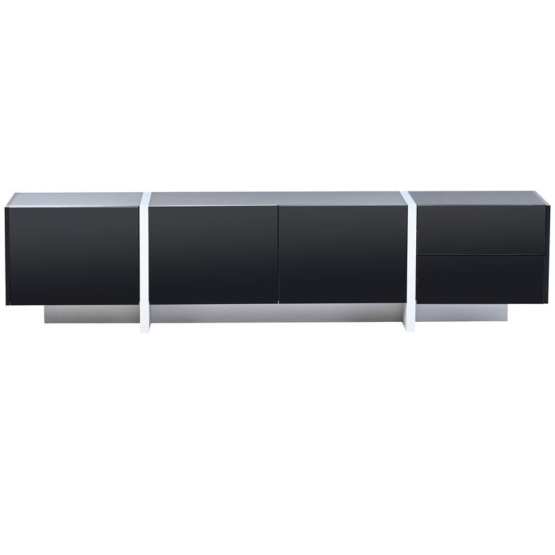 Modern TV Console for TVs Up to 80'', Contemporary Rectangle Design with 3 Cabinets & 2 Drawers, High Gloss Surface