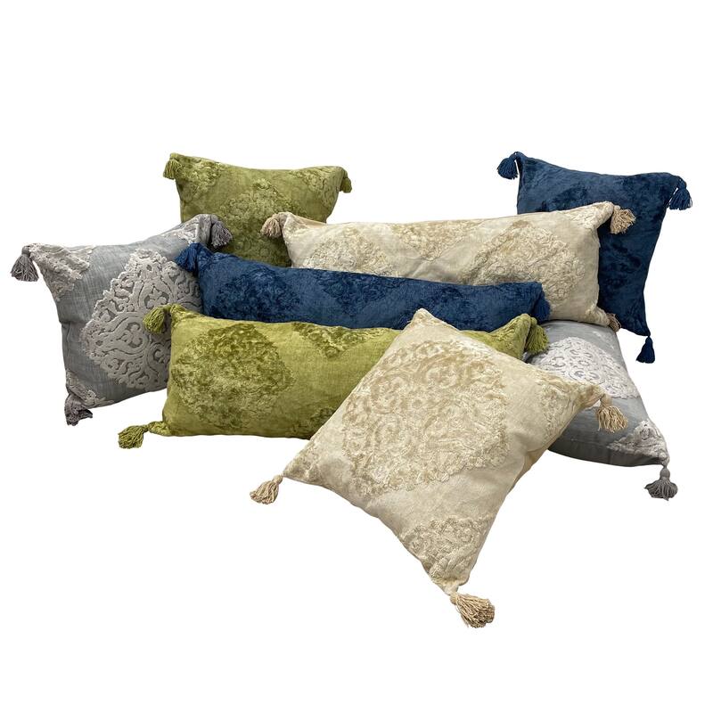 Sevita Deep Blue Traditional Textured Medallion Throw Pillow