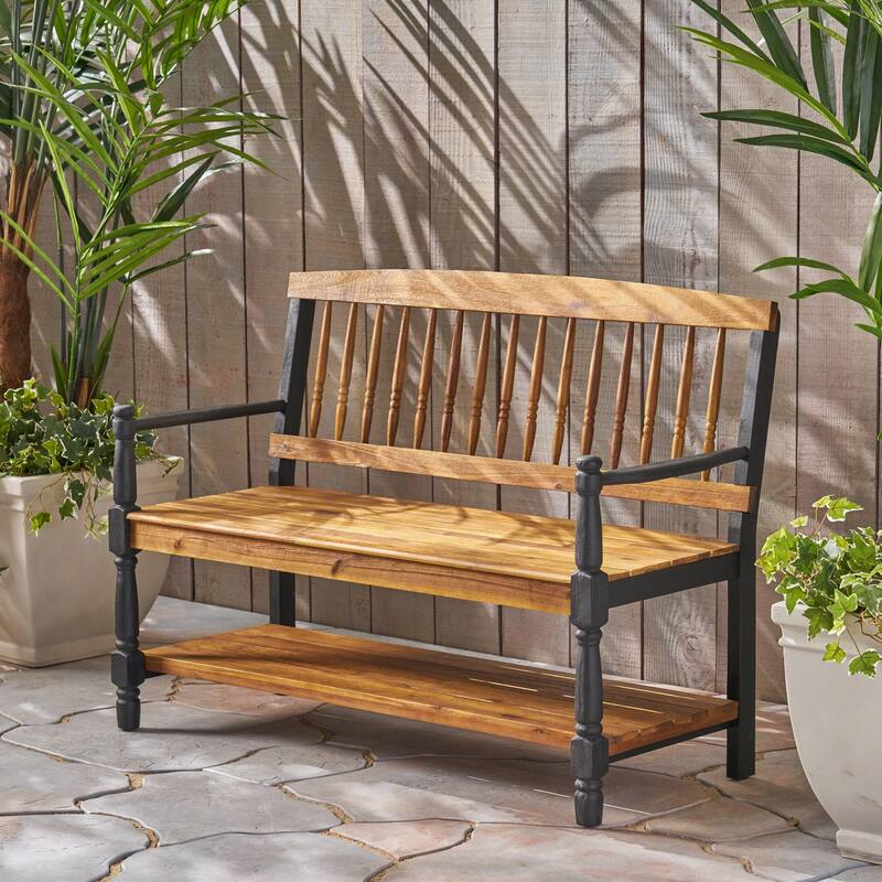 Lennon Acacia Wood Bench with Shelf by Christopher Knight Home