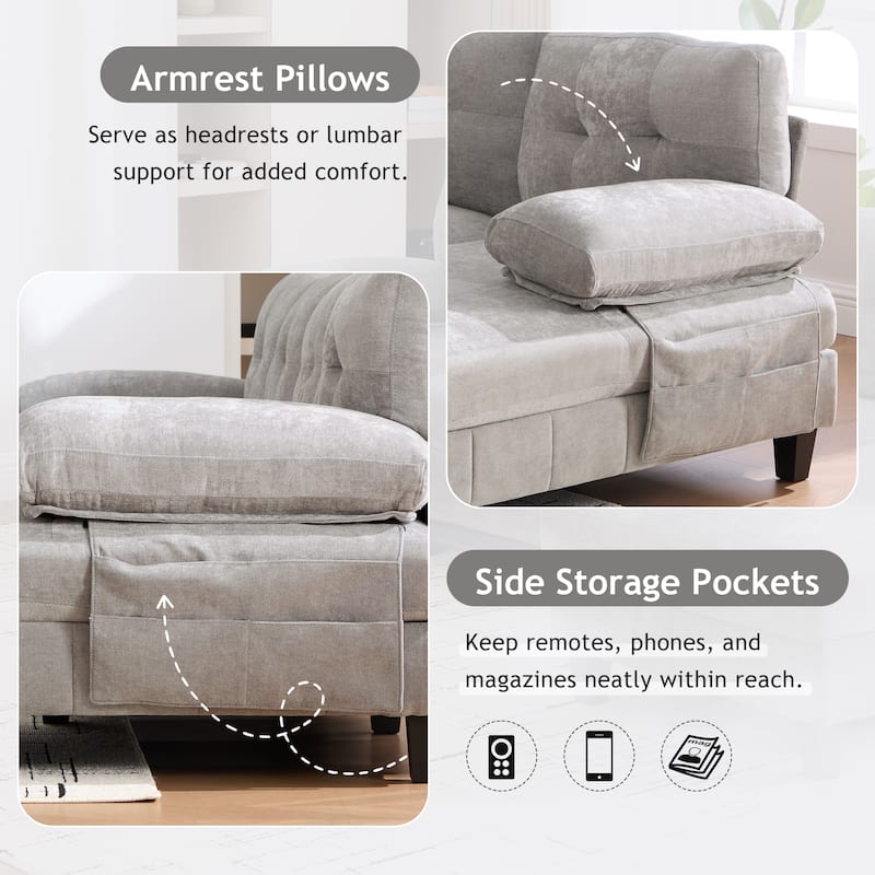 U-shaped Sectional Sofa, Grey Chenille, 104" L x 54" W x 33" H, 132 lbs