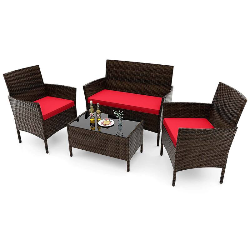 Costway 4 PCS Patio Furniture Set with Washable Cushions and Tempered - See Details