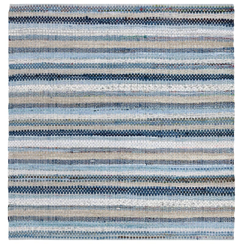 SAFAVIEH Handmade Flatweave Montauk Alketa Casual Cotton Rug - 6' Square - Blue/Multi