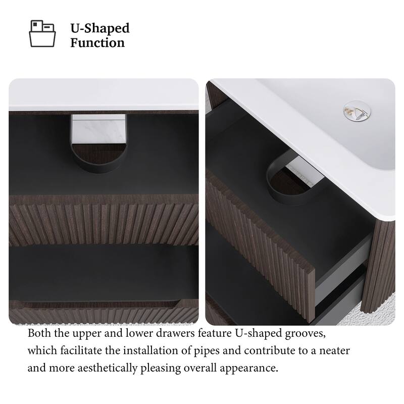 Floating Bathroom Vanity Integrated White Ceramic Sink