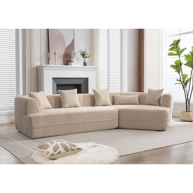 128" Modular Sectional Sofa for Living Room, Soft Boucle Lounge Sofa w/ Pillow, Modern Reversible Upholstered Couch