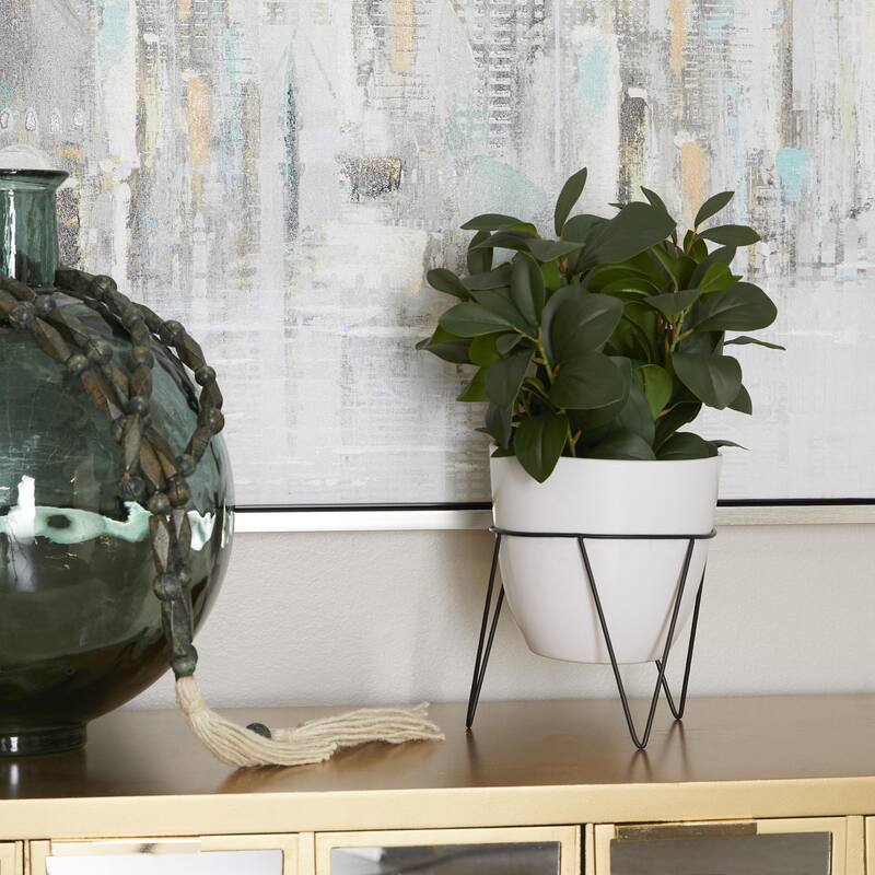 Faux Foliage Eucalyptus Artificial Plant with Realistic Leaves and Metal Stand and White Pot - Green - Roche River Decor