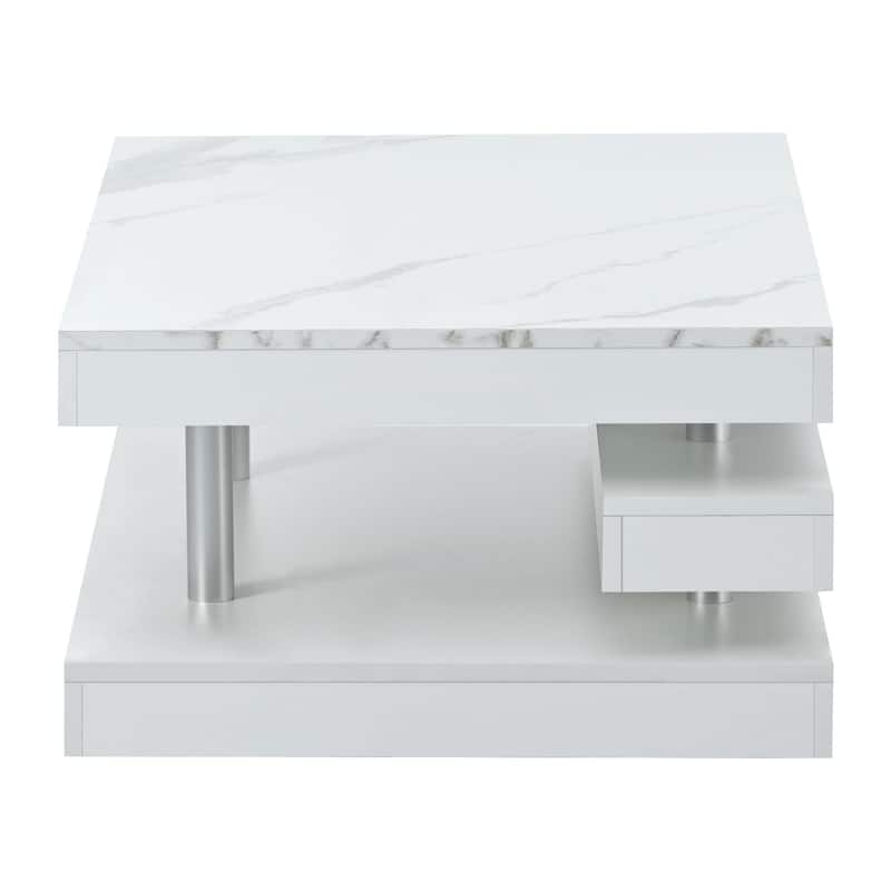 FABATO 2-Tier Coffee Table With Storage Shelf And 2 Drawers