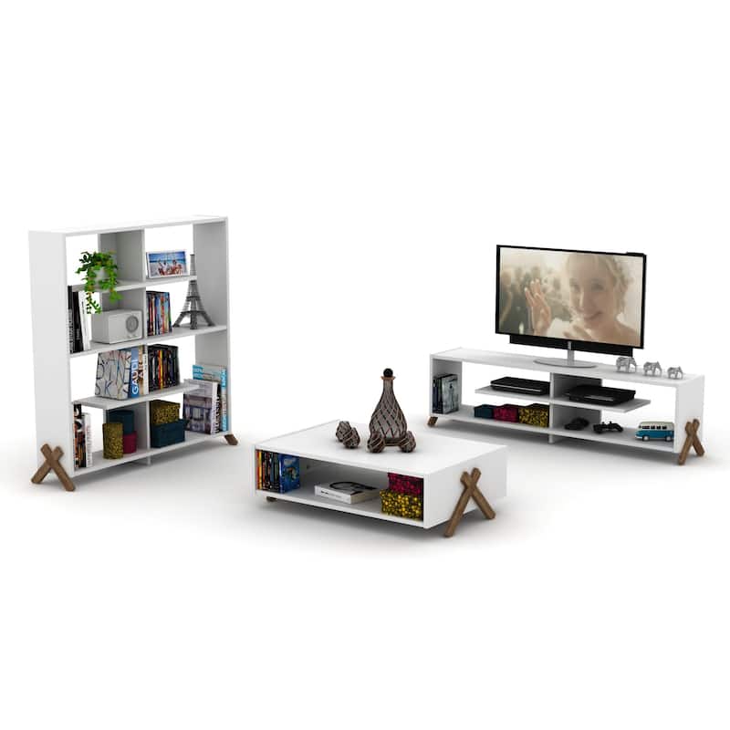 FurnisHome Store Mid Century Modern Tv Stand 4 Shelves Open Storage Wood Legs