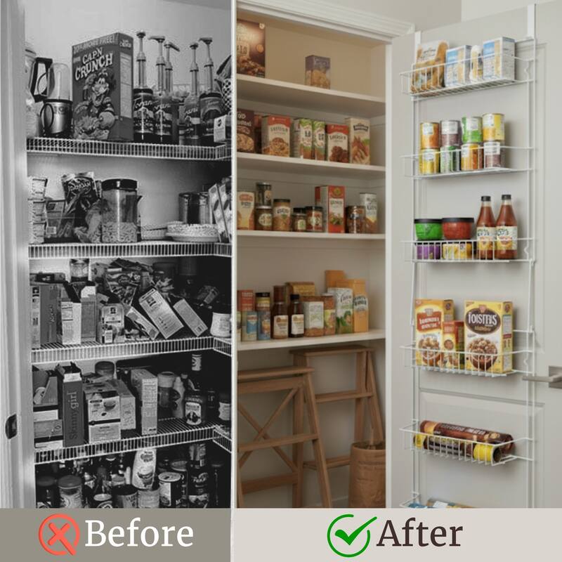 Lavish Home 6-Tier Adjustable Over the Door Pantry Organizer - Powder-Coated Steel Hanging Pantry Shelves and Rack (White)