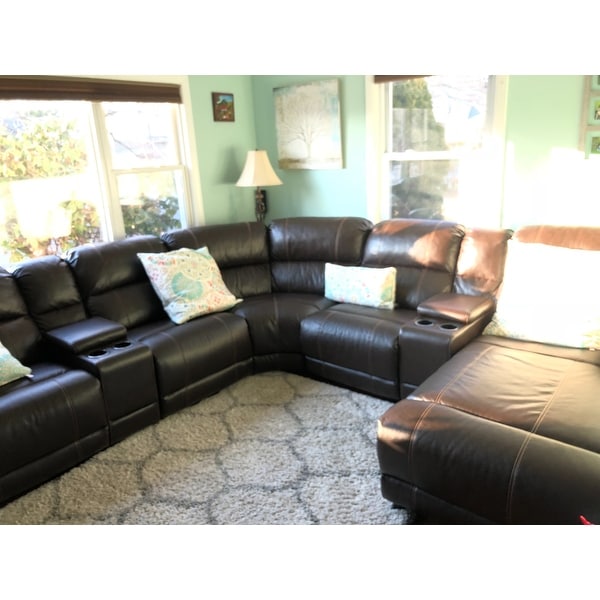 Top Product Reviews For Colton Dark Brown Bonded Leather Sectional Sofa 10858225 Overstock