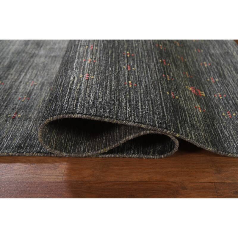 Gabbeh Area Rug Hand-Knotted Grey Wool Carpet - 7'11"x 9'10"