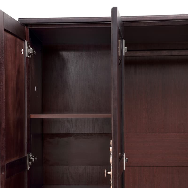 100% Solid Wood Black Walnut Armoire Wardrobe Closet with Drawer and Hanging Rod, Farmhouse Style Wardrobe Closet with 3 Door