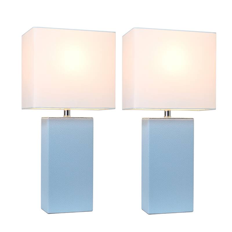 21 in. Periwinkle Finish Table Lamp with White Shade, Sturdy Table Lamp for Living Rooms and Bedrooms, Set of 2