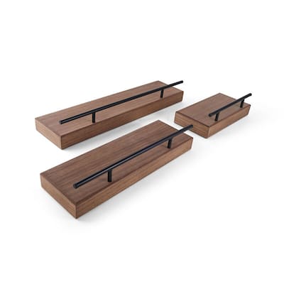 Melannco Set of 3 Natural Metal Rail Shelves, 12, 18, 24 Inch