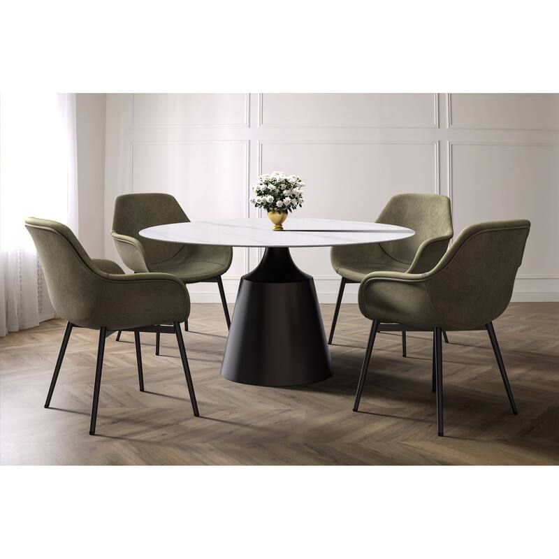 Prynn Dining Table with Round Top and Black Pedestal Base