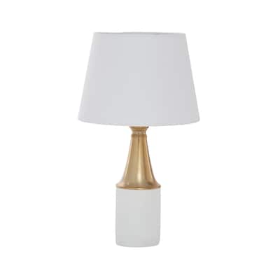 Cement Stone Room Table Lamp with Gold Accent - White - CosmoLiving by Cosmopolitan