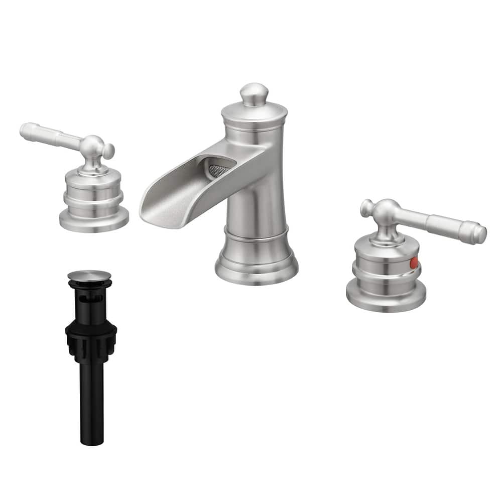 Waterfall 8 Inch Widespread Bathroom Faucet with Pop-up Drain Brass Double Handle Modern Bathroom Sink Basin Taps