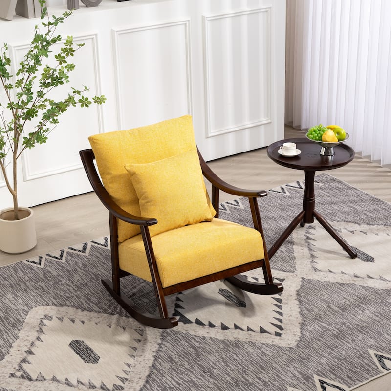 Linen Solid Wood Rocking Arm Chair