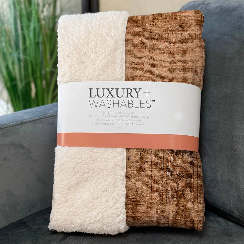 Premium Machine Washable Vintage Traditional Sherpa Throw Blanket